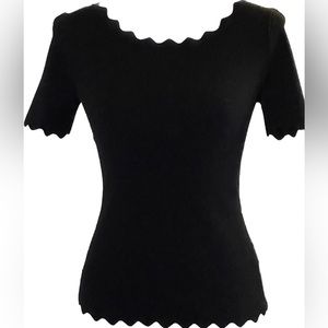 Premise Black Knit Scallop Neckline Short Sleeve Top - Size S